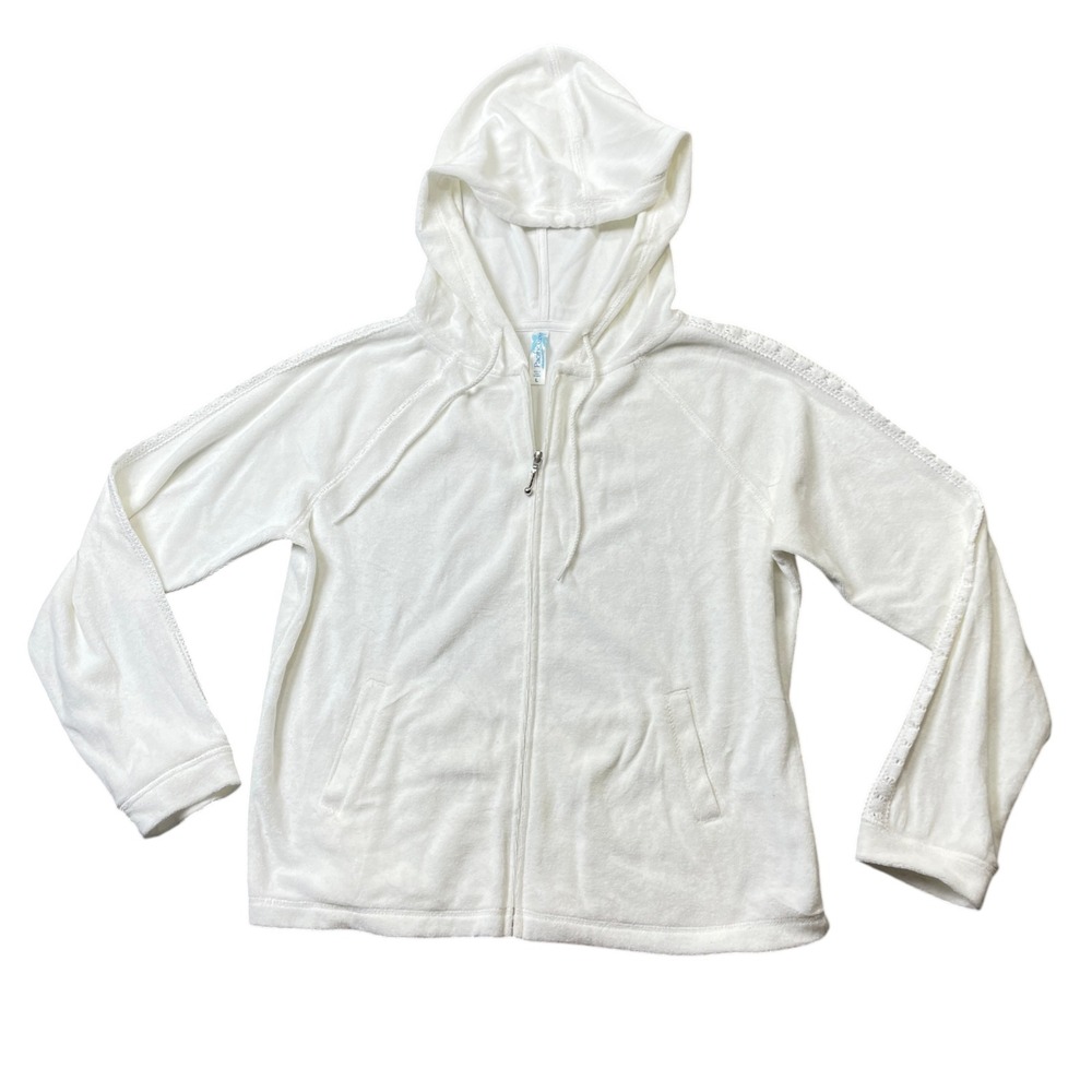 Pacific Cove Large  Snow White Terry Cloth Full‎ Zip Cotton Blend Hoodie